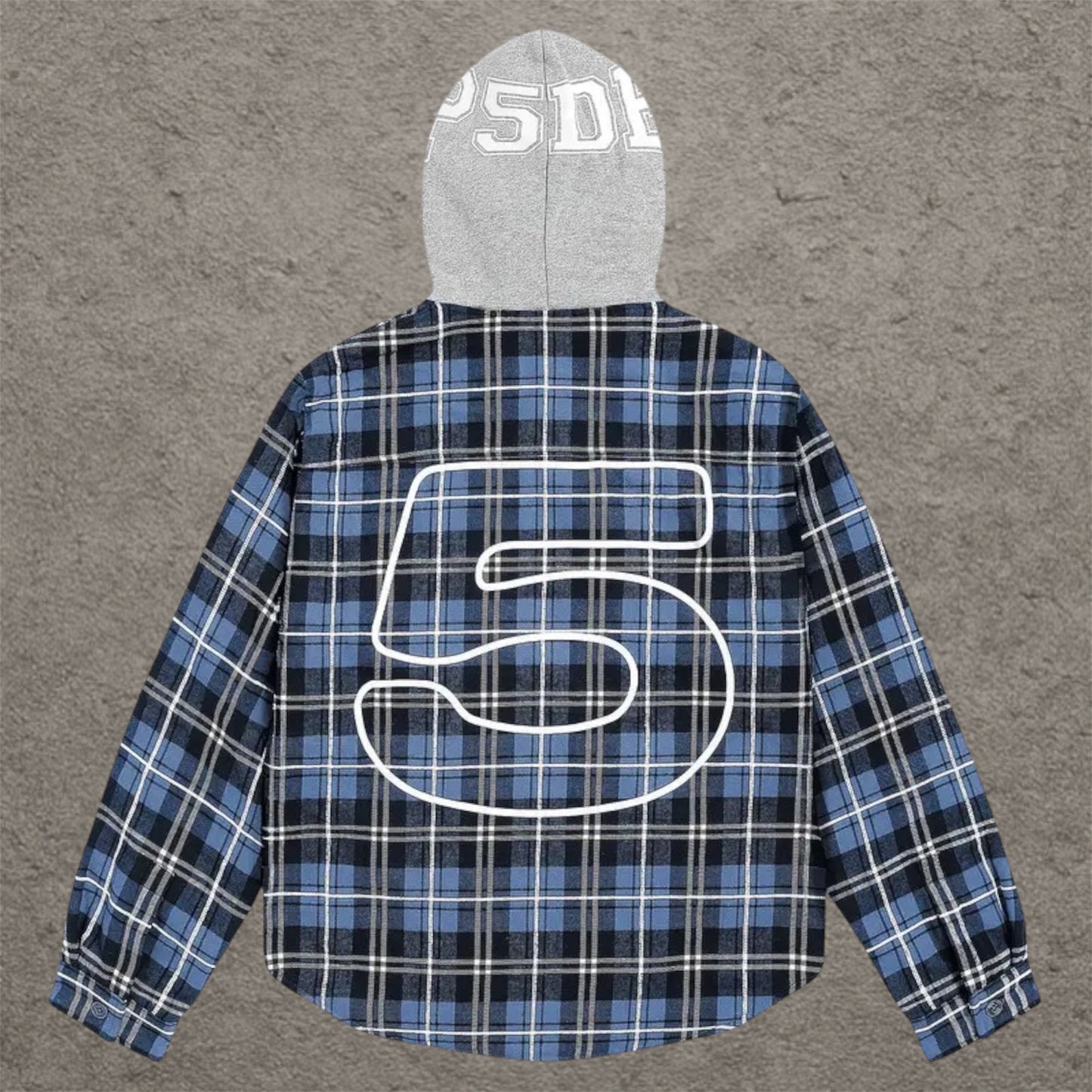 Sp5der Hooded Zip Flannel Shirt Jacket Blue