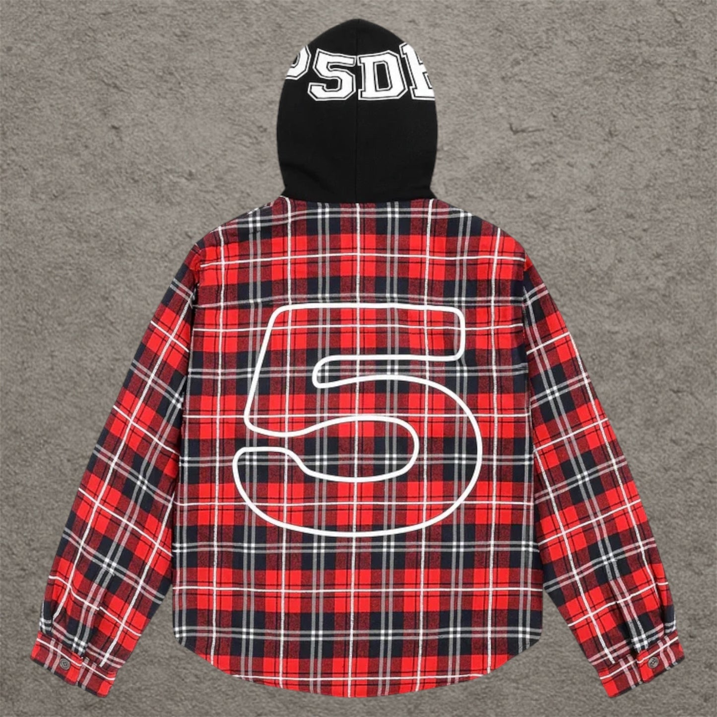 Sp5der Hooded Zip Flannel Shirt Jacket Red
