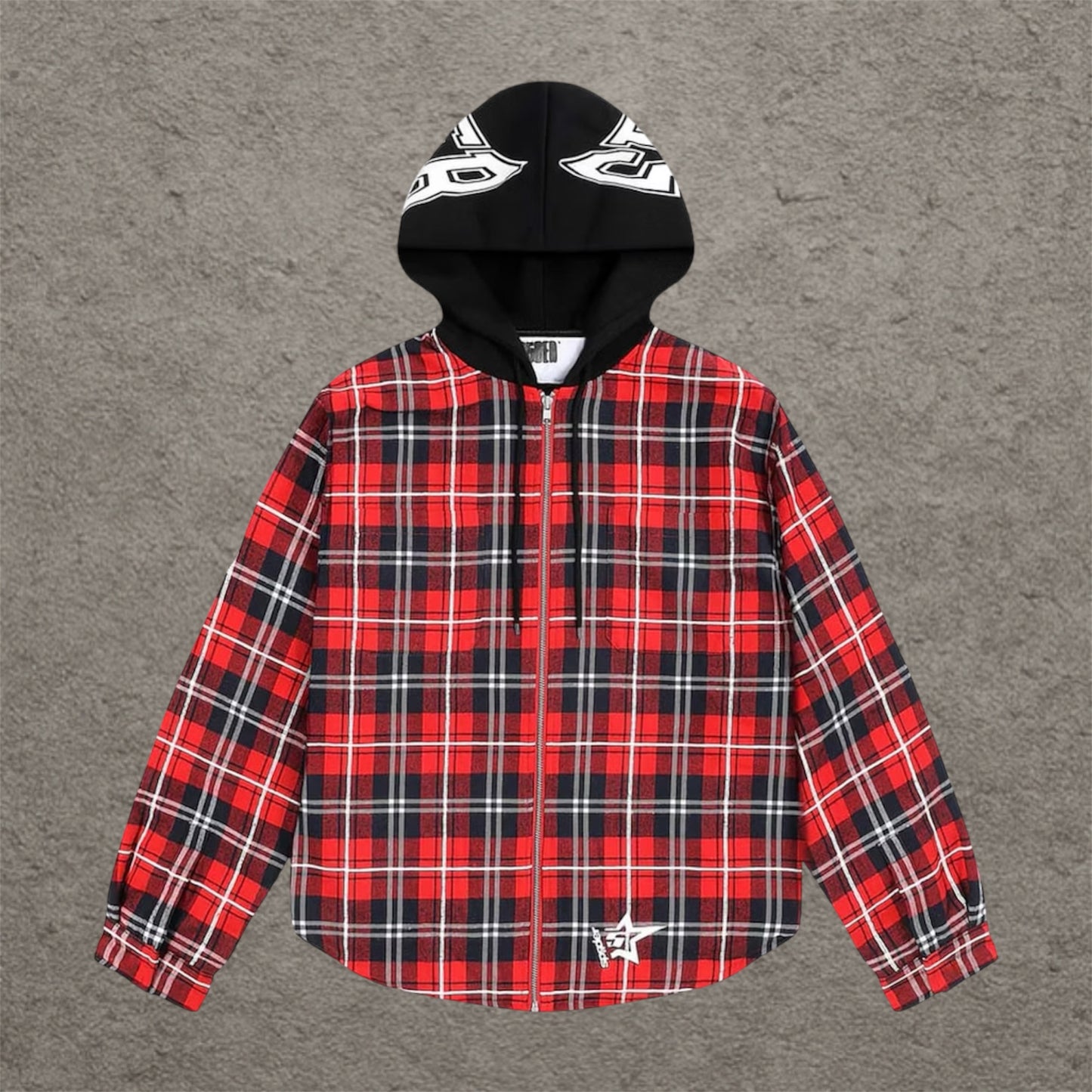 Sp5der Hooded Zip Flannel Shirt Jacket Red