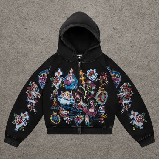 Righteous Risen King Zip Up Hoodie Black