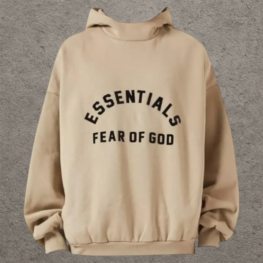 Fear Of God Essentials Pullover Hoodie Dusty Beige, Black Print (SS23)