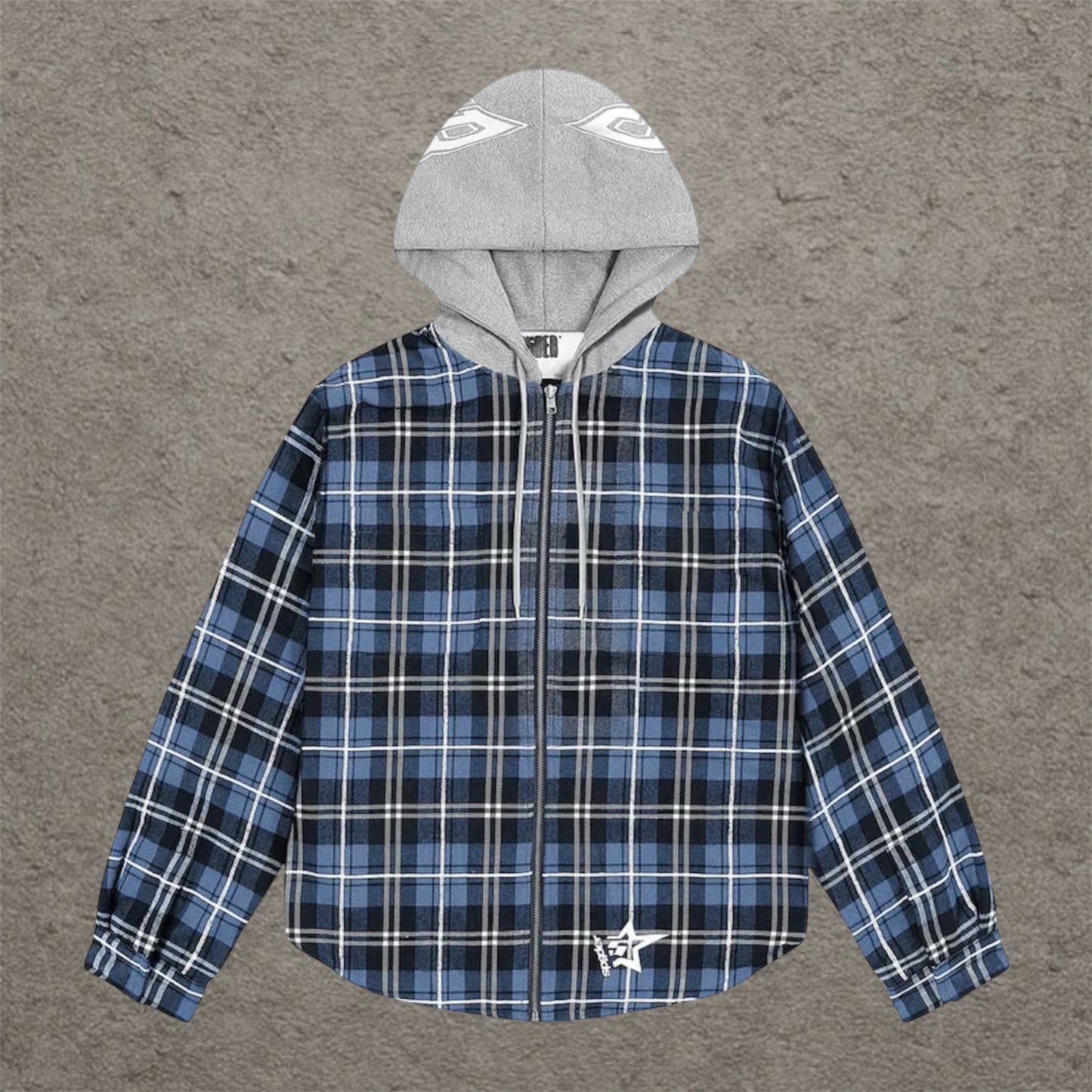 Sp5der Hooded Zip Flannel Shirt Jacket Blue