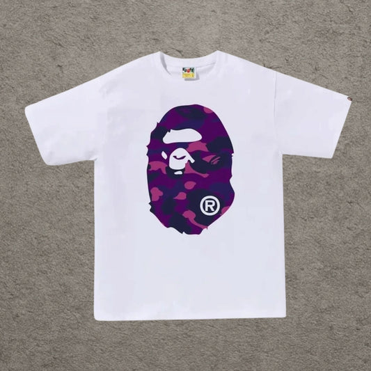 BAPE Color Camo Big Ape Head Tee, White/Purple