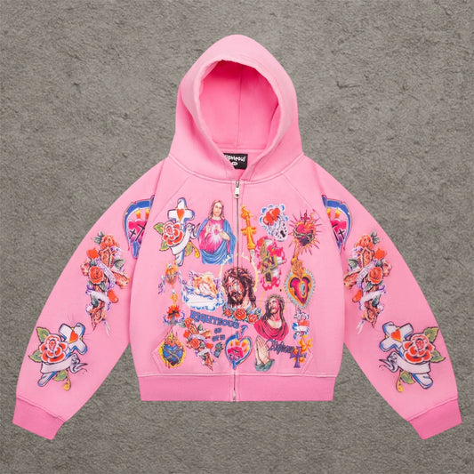 Righteous Risen King Zip Up Hoodie Pink