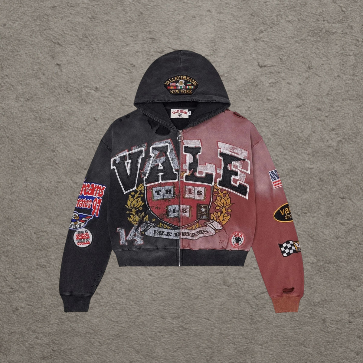 Vale Forever Zip Up Two Face Hoodie, Black/Red